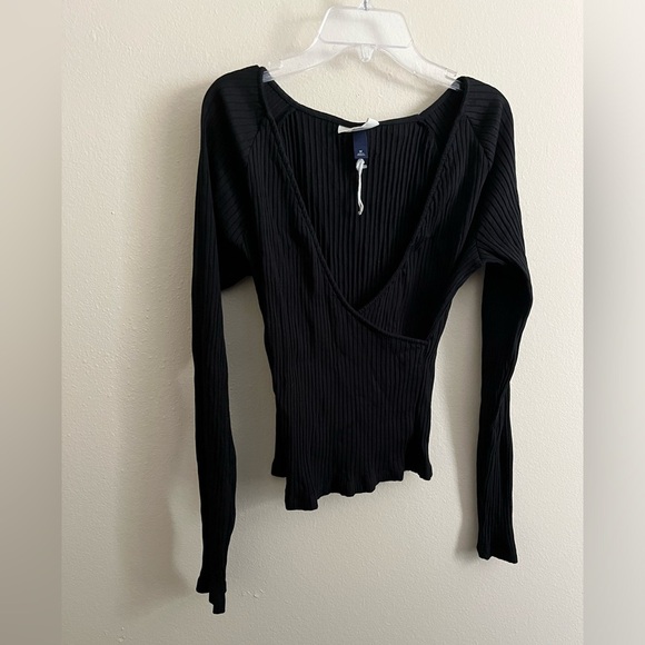 Long Sleeve Ribbed Wrap Top - Picture 2 of 7